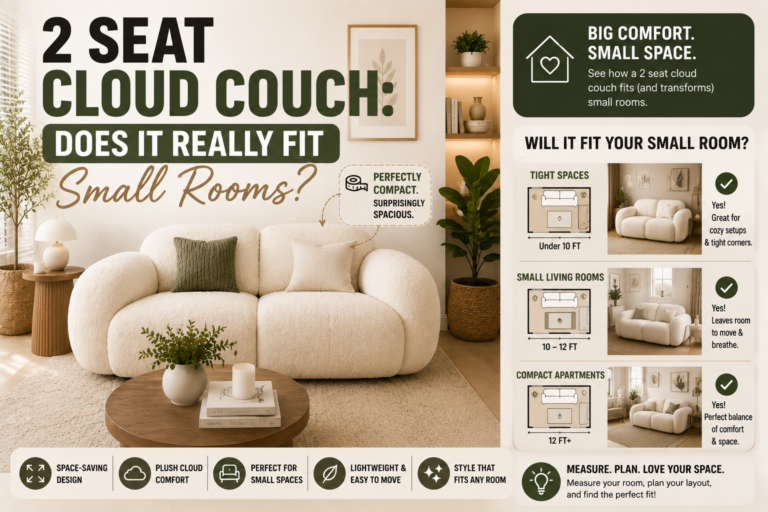 2 seat cloud couch size guide for small living rooms and apartments with a modern compact sofa design.
