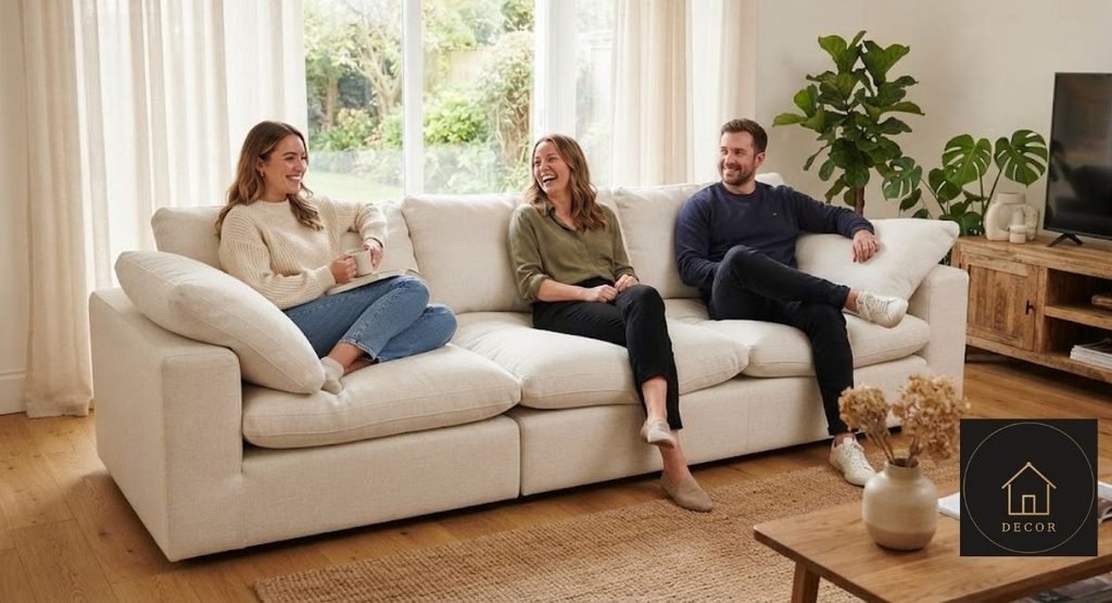 3 seat cloud couch overall width compared with usable seat width