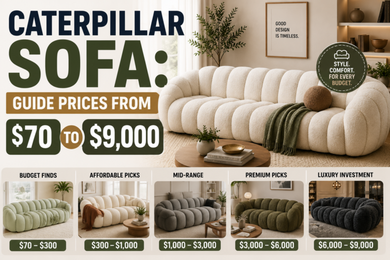caterpillar sofa buying guide with prices from $70 to $9,000 across budget and luxury models.
