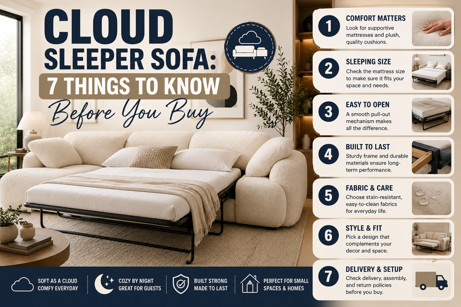 cloud sleeper sofa buying guide featuring a pull out sectional bed and seven key tips before you buy.