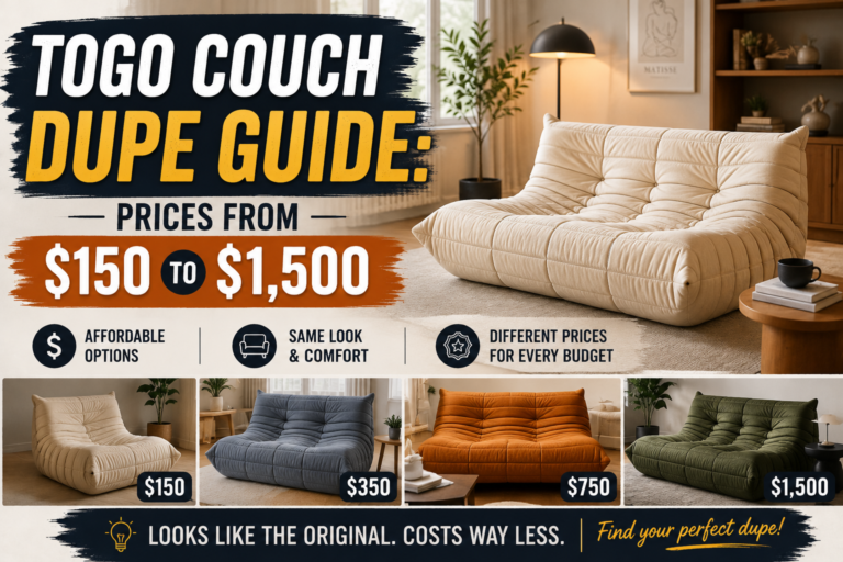 togo couch dupe in a modern living room with stylish low profile design and affordable prices ranging from $150 to $1,500