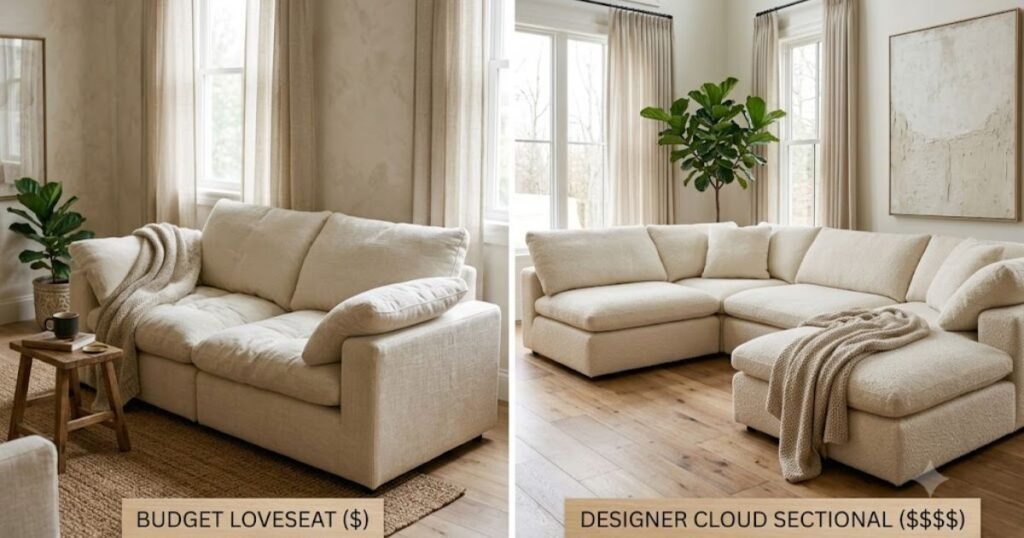 What Is a Cloud Sofa? The Cozy Couch Everyone's Suddenly Obsessed With budget vs designer cloud sofa comparison