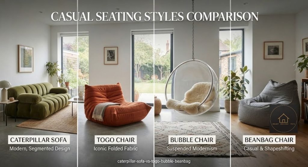 Caterpillar Sofa: Guide Prices From $70 to $9,000+(2026) caterpillar sofa compared to togo sofa, bubble sofa, and bean bag chair
