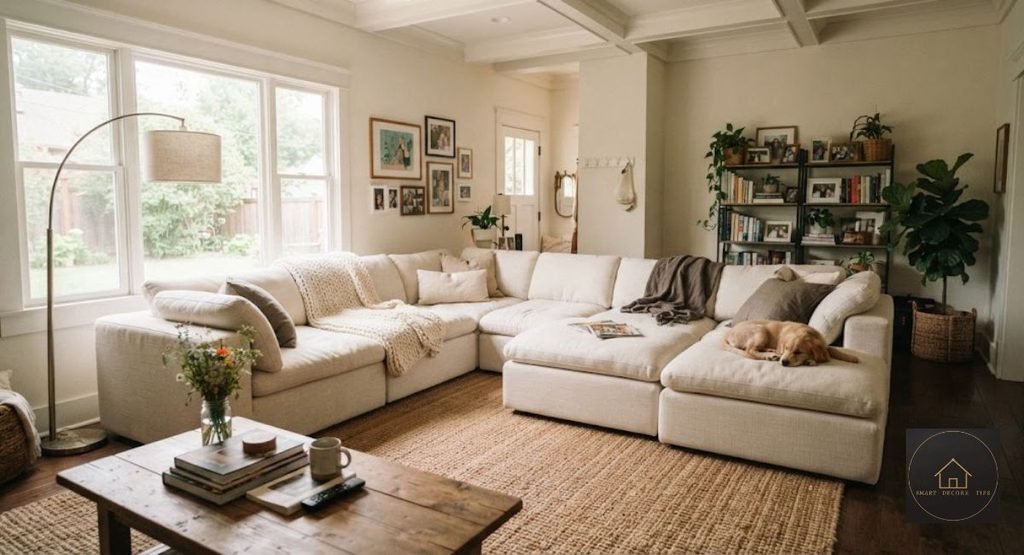 Cloud Couch: Real Seat Depths, Prices & 7 Buying Mistakes Low-profile cloud couch with oversized cushions in a neutral living room