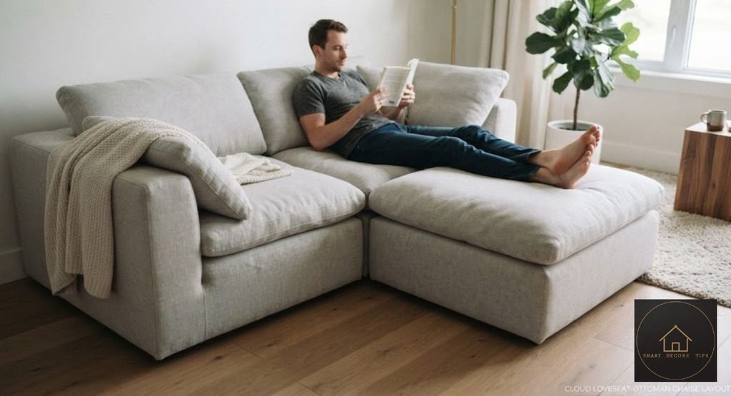 cloud loveseat ottoman pushed into chaise layout