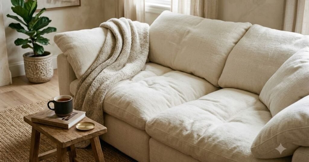 What Is a Cloud Sofa? The Cozy Couch Everyone's Suddenly Obsessed With cloud sofa with deep cushions in a cozy living room