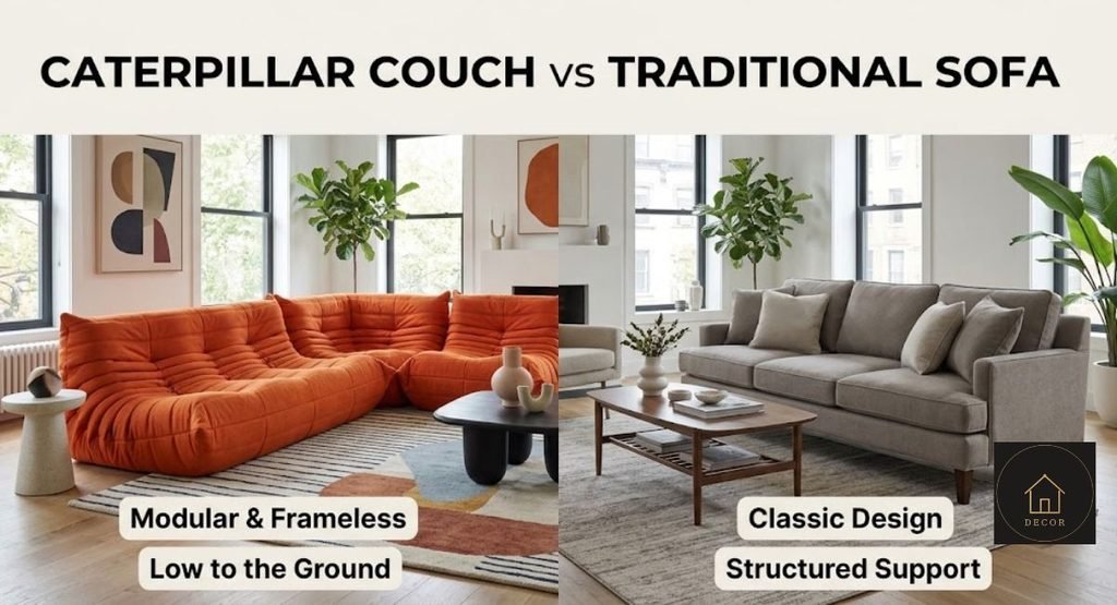 Caterpillar Couch Guide: Prices, Sizes, Comfort & Buying Tips (2026) comparison between caterpillar couch and traditional sofa construction