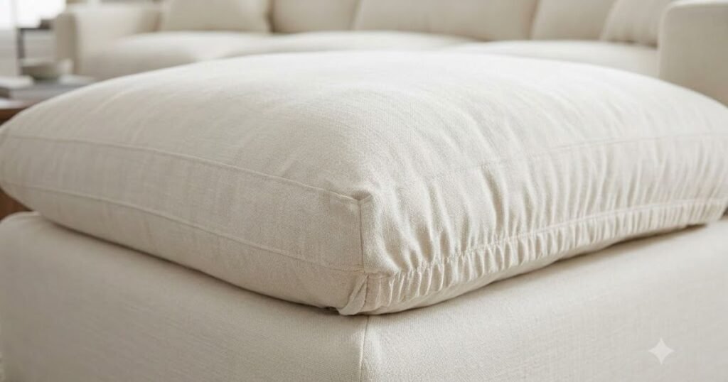 You Bought a Cloud Couch. Now You Need a Cover That Won't Quit fluffing a modular cloud sofa cushion to even out wear (1)