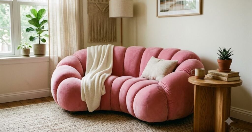 Caterpillar Sofa Chair: What to Know Before You Buy One pink caterpillar sofa chair styled in modern living room corner