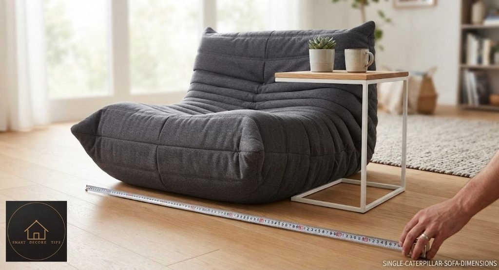 single caterpillar sofa dimensions next to side table