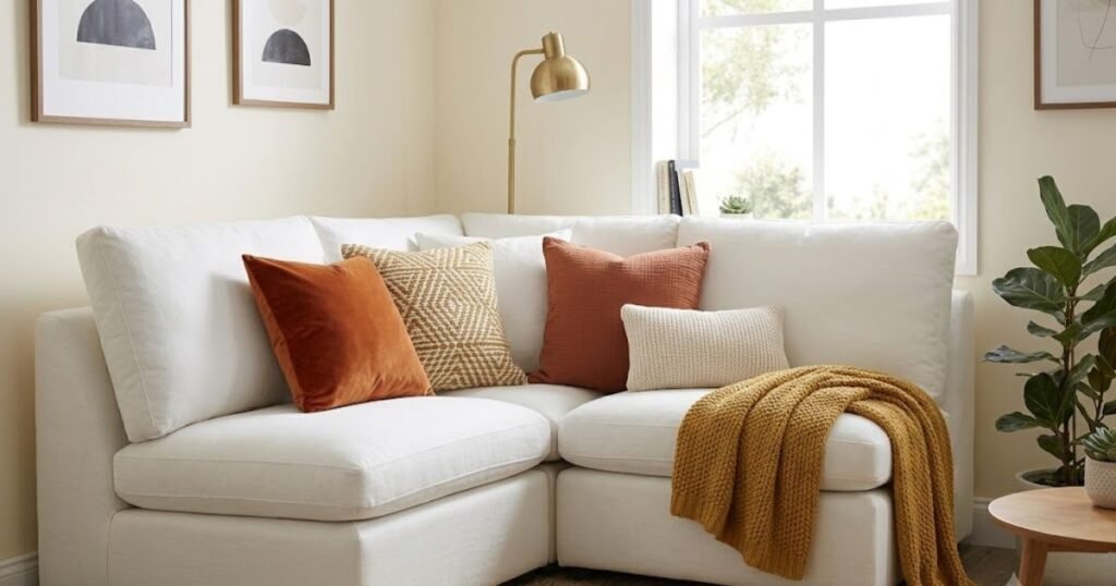 Small White Sectional Couch: The Right Size for Every Room small white sectional couch styled with warm accents