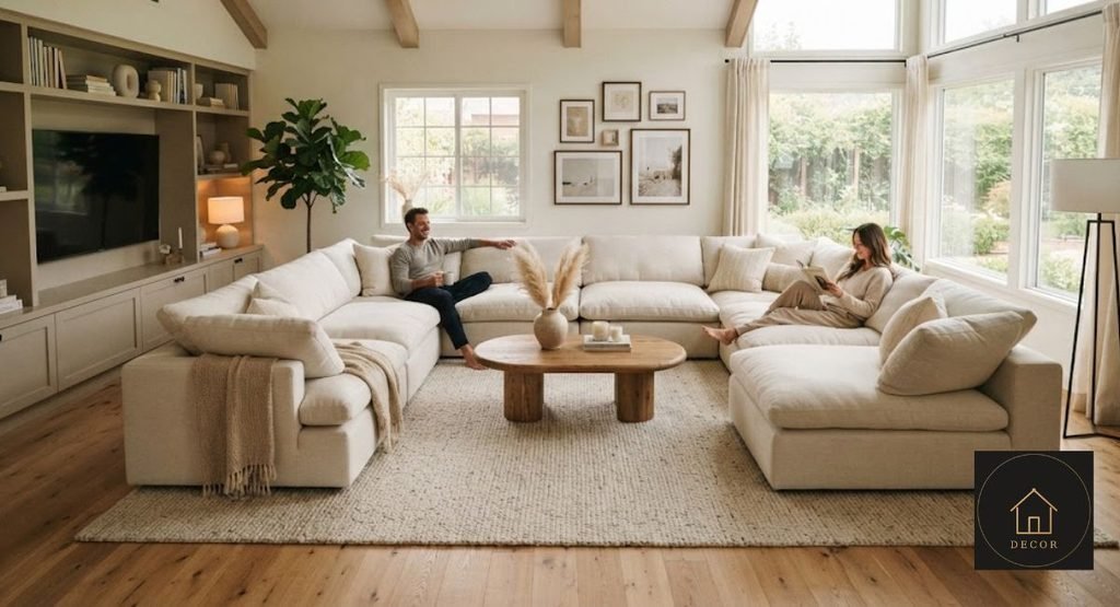 U Shape Cloud Couch: Sizes, Prices & Best Fits u shape cloud couch room layout showing width depth and walking space