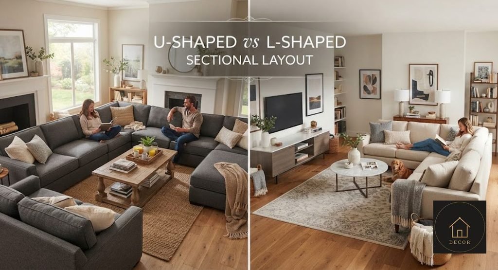 U Shape Cloud Couch: Sizes, Prices & Best Fits u shaped cloud couch compared with l shaped sectional in the same living room