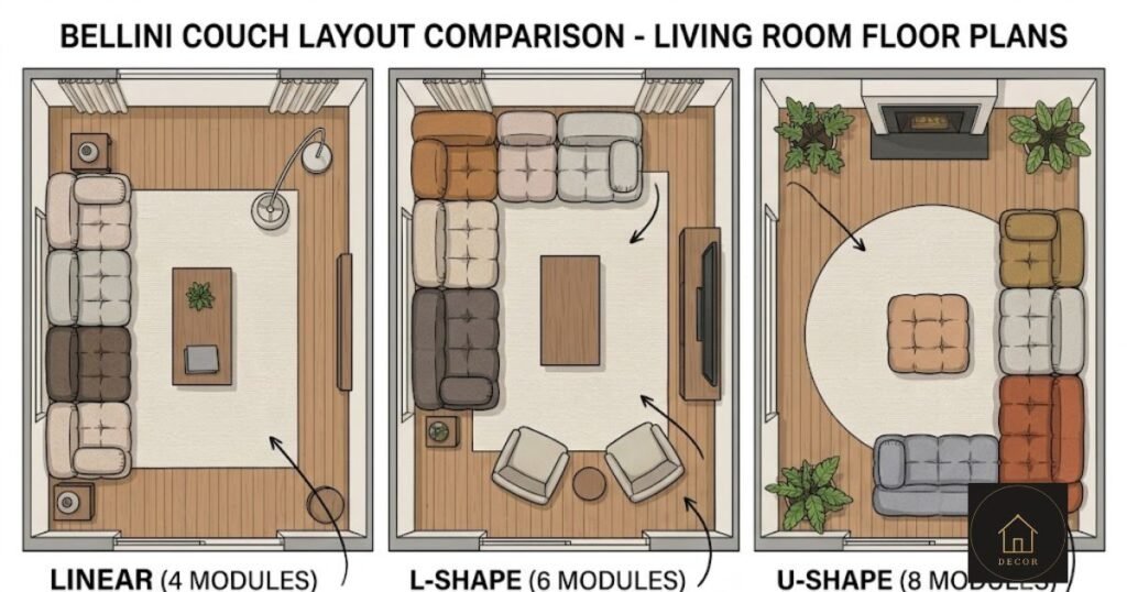 bellini couch configurations compared linear l shape and u shape layouts