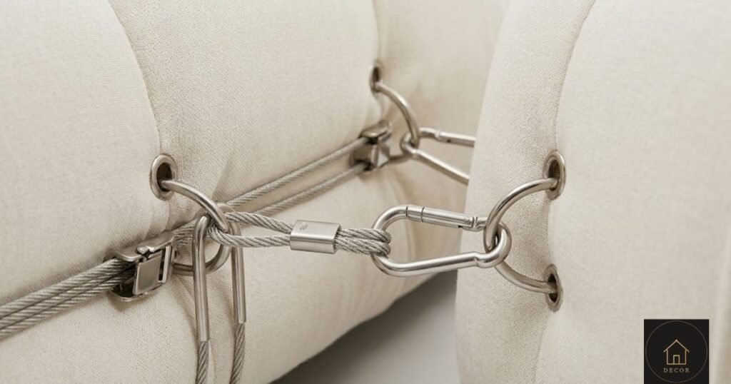 bellini couch dupe connector hardware detail