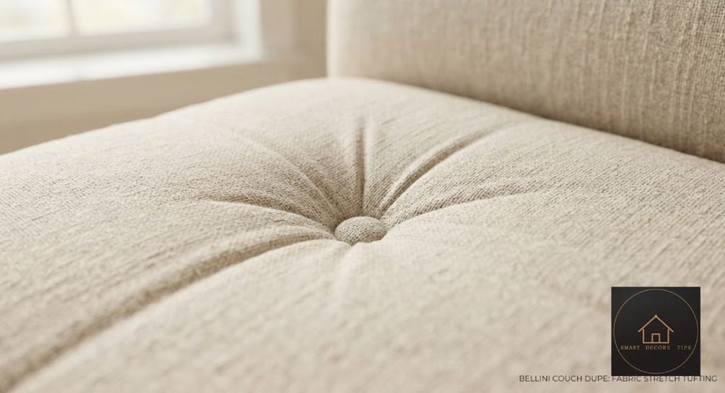 Best Fabric for a Bellini Couch Dupe: 5 Options Ranked by Household Fit fabric stretched over Bellini couch dupe tufting without puckering