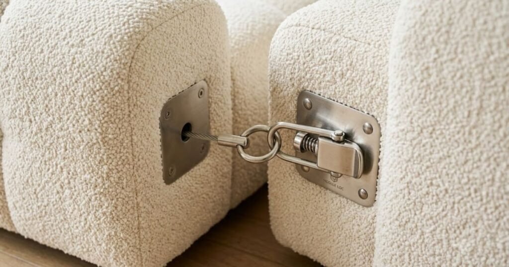 bellini couch dupe modular connector hardware close up