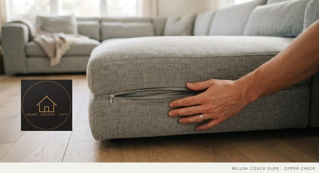 How to Clean a Bellini Couch Dupe the Right Way checking a Bellini couch dupe cushion for a removable zip cover