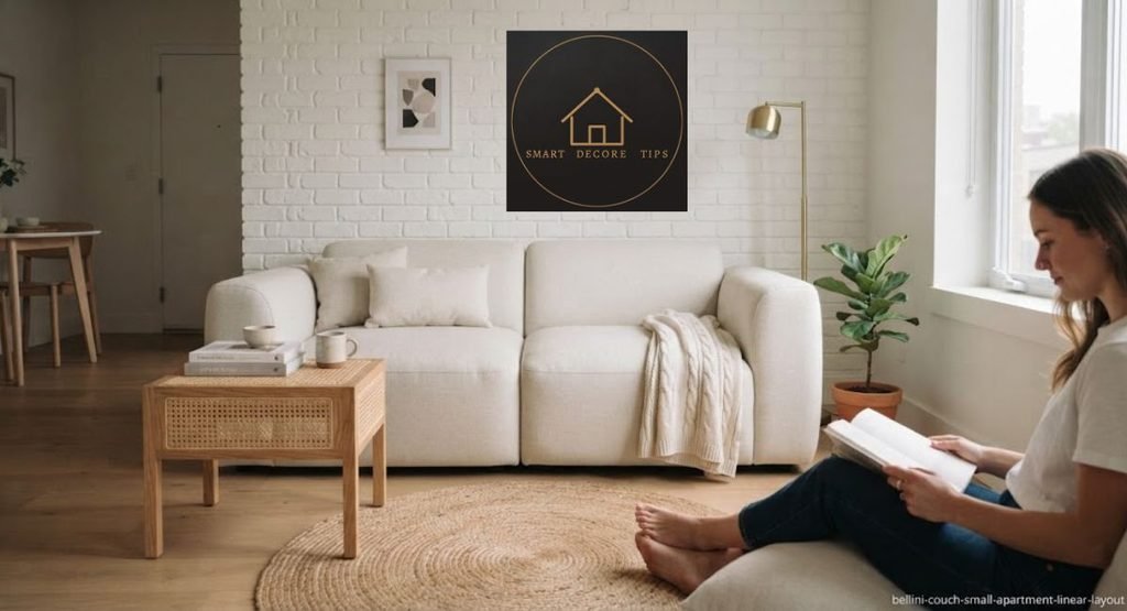 bellini couch dupe linear configuration in small apartment living room