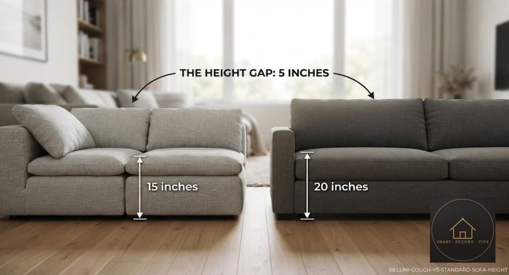 Is a Bellini Couch Comfortable? Real Seat Height Numbers Bellini couch seat height compared to a standard sofa