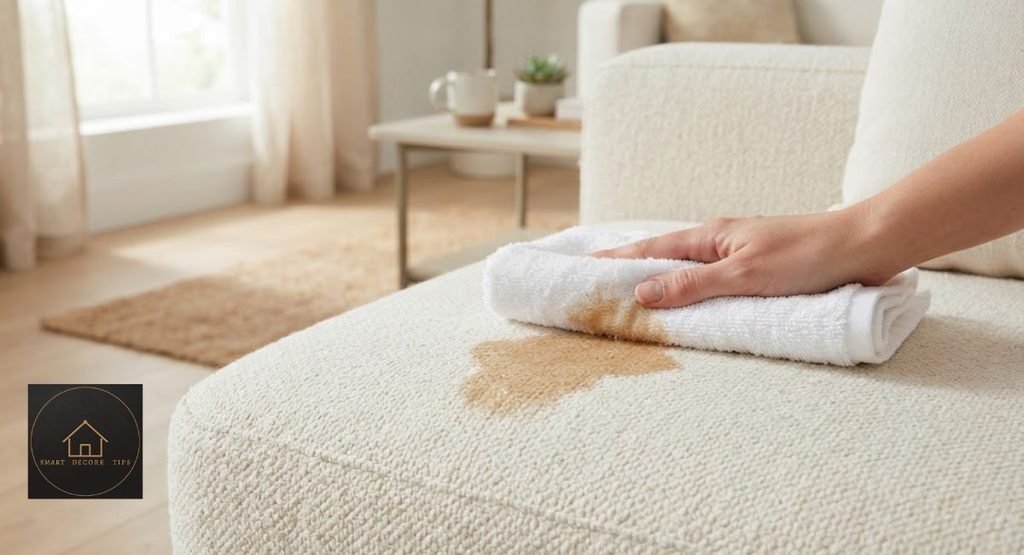 Best Caterpillar Sofa for Pets: Fabrics That Survive Claws Blotting a pet accident on a foam caterpillar sofa with a towel