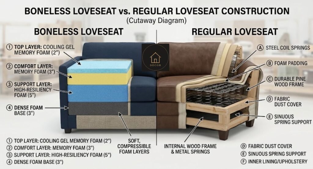 boneless loveseat foam construction vs regular loveseat coil springs