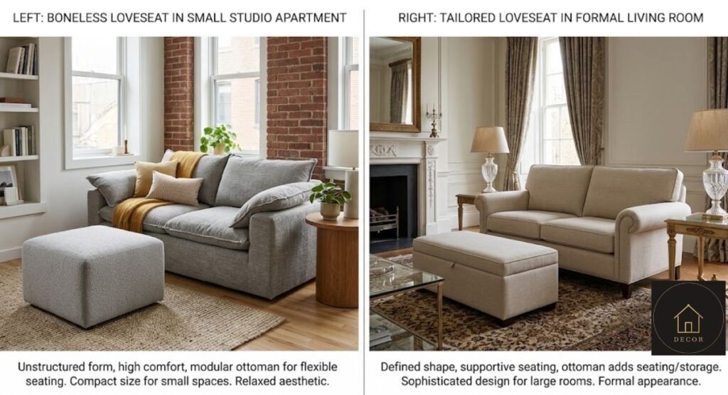 boneless loveseat vs regular loveseat small space styling