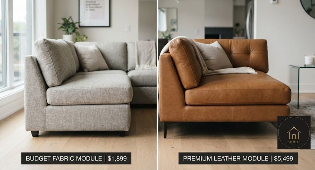 Bellini Couch Dupe Prices: $600 to $6,000+ Explained budget fabric bellini couch dupe next to a leather high end version
