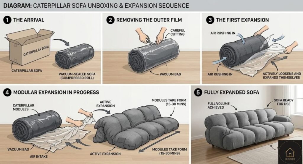 Caterpillar Sofa vs Bean Bag: The Real Difference caterpillar sofa unboxing and expansion steps