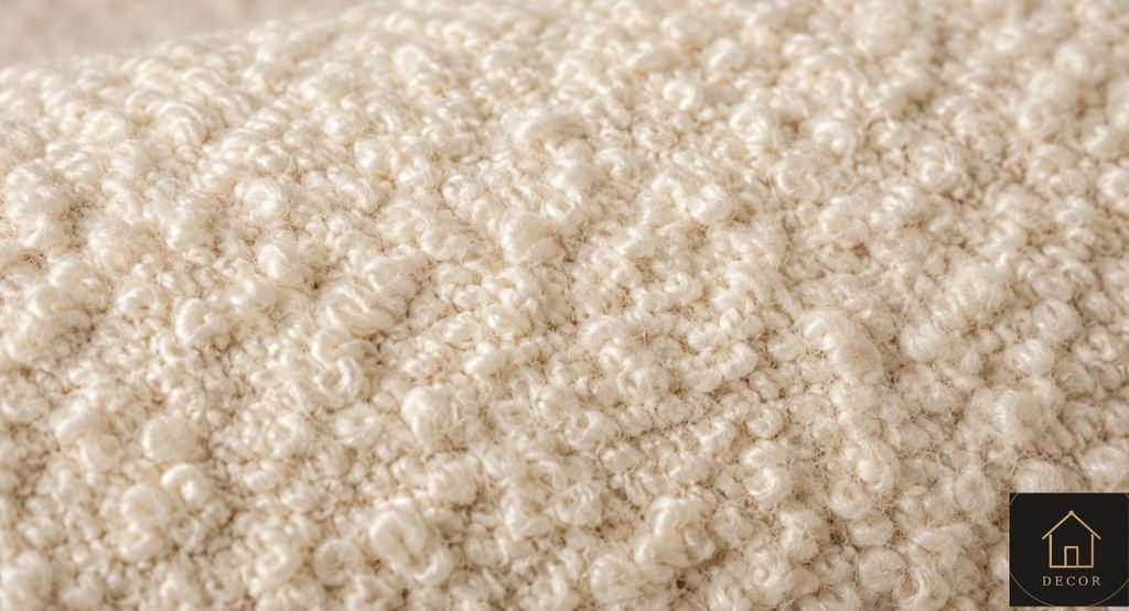 close up of cream boucle fabric with looped texture