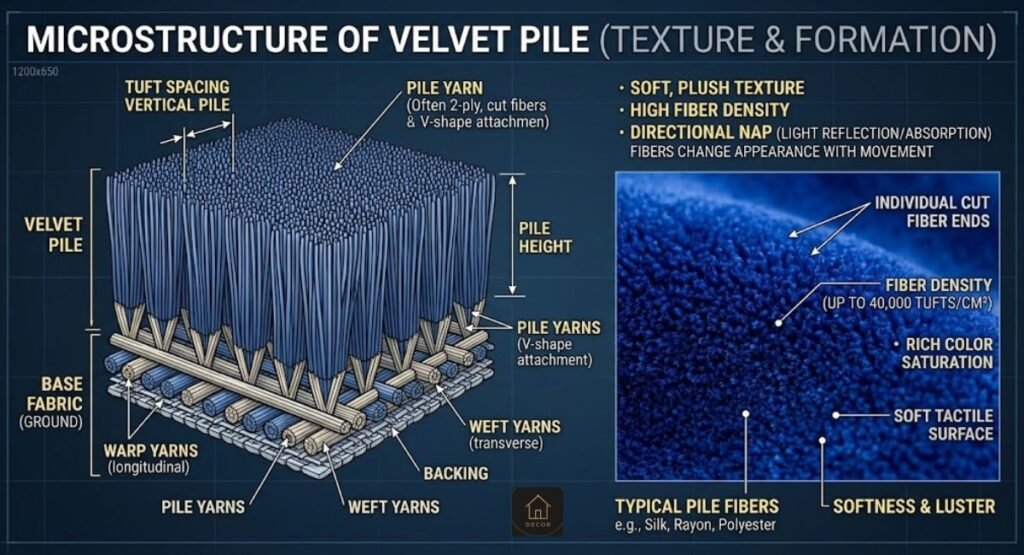 close up texture of teal velvet sofa fabric