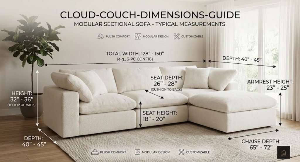 Cloud Couch Dimensions Guide: What Size Fits Your Room? cloud couch dimensions showing width depth seat height and measurements