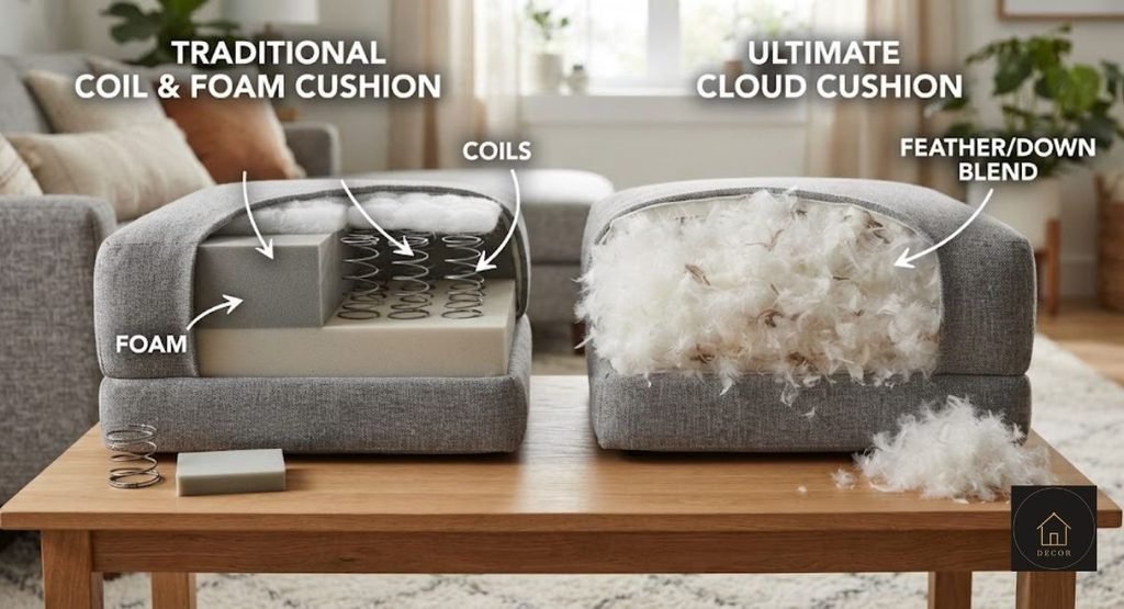 Cloud Sofa Fill Types: Down vs. Foam vs. Fiber cloud sofa fill types comparison using foam feather down and polyester fiber