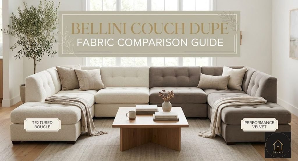 comparison of boucle chenille and leather fabrics for bellini couch dupes