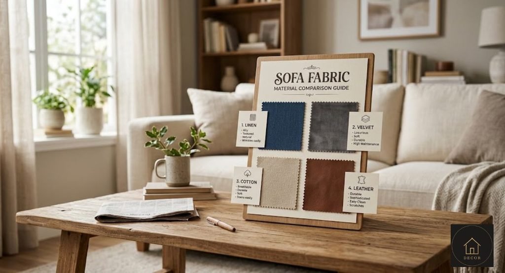 Couch Color & Material Guide: How to Choose the Right Sofa comparison of sofa upholstery fabrics including velvet leather and performance fabric