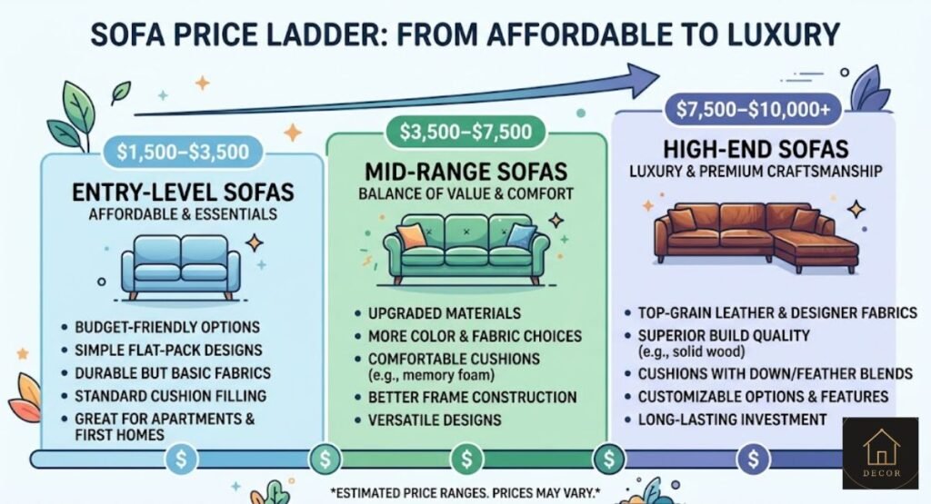 custom sofa cost breakdown by price tier 2026