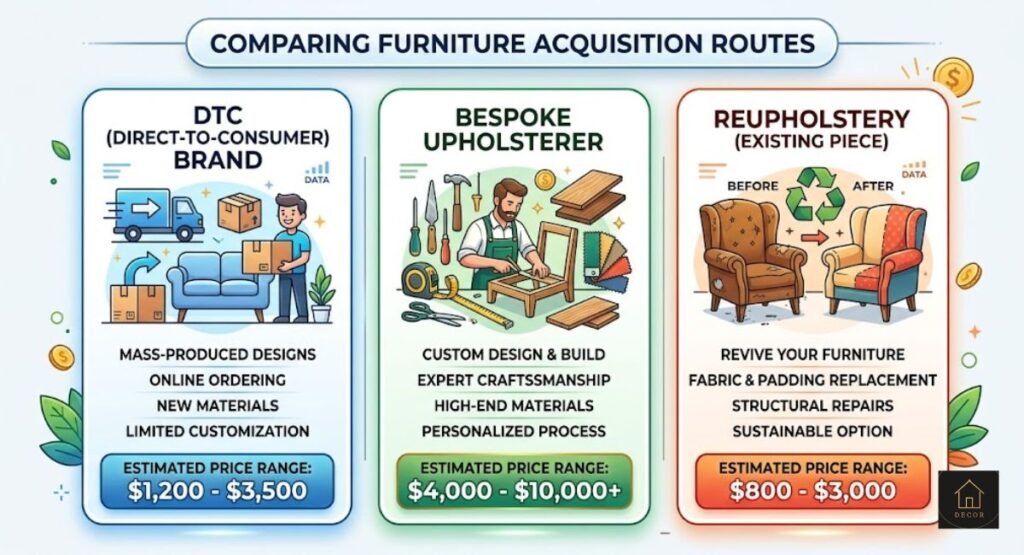 custom sofa cost by ordering route comparison