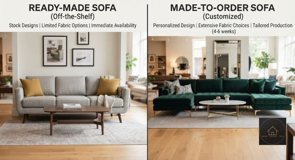 custom vs general couches comparison in a living room