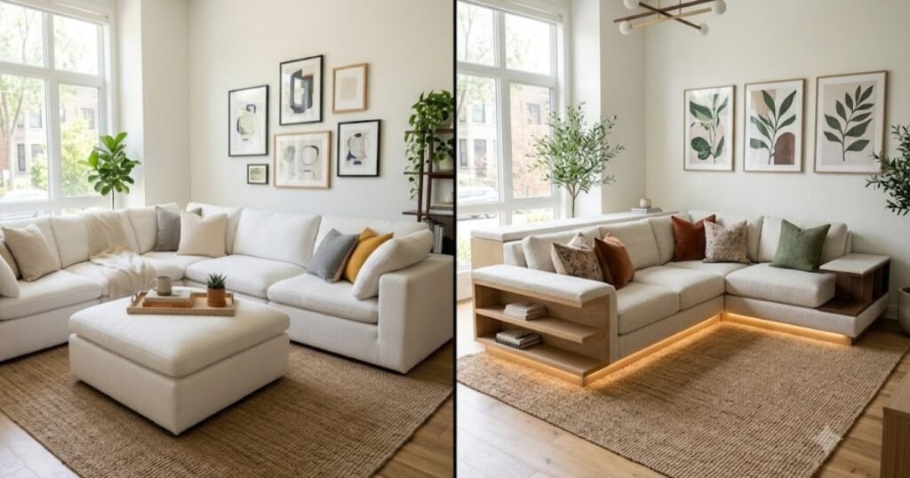 custom vs general couches comparison in a living room
