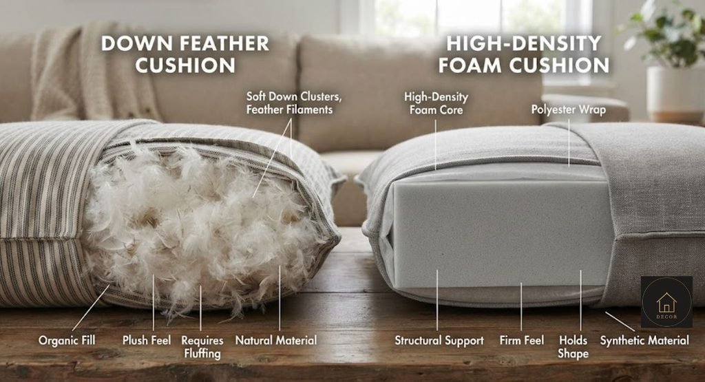 Down vs Foam Cushions: Which One Actually Fits Your Sofa? down cushion versus foam cushion cross section comparison
