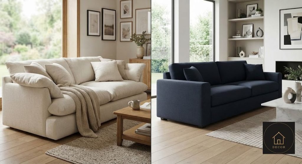 down filled sofa cushion compared with a firm foam sofa cushion