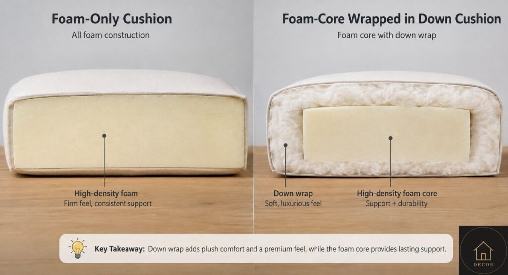 Down vs Foam Cushions: Which One Actually Fits Your Cloud Couch? down vs foam cushion cross section comparison