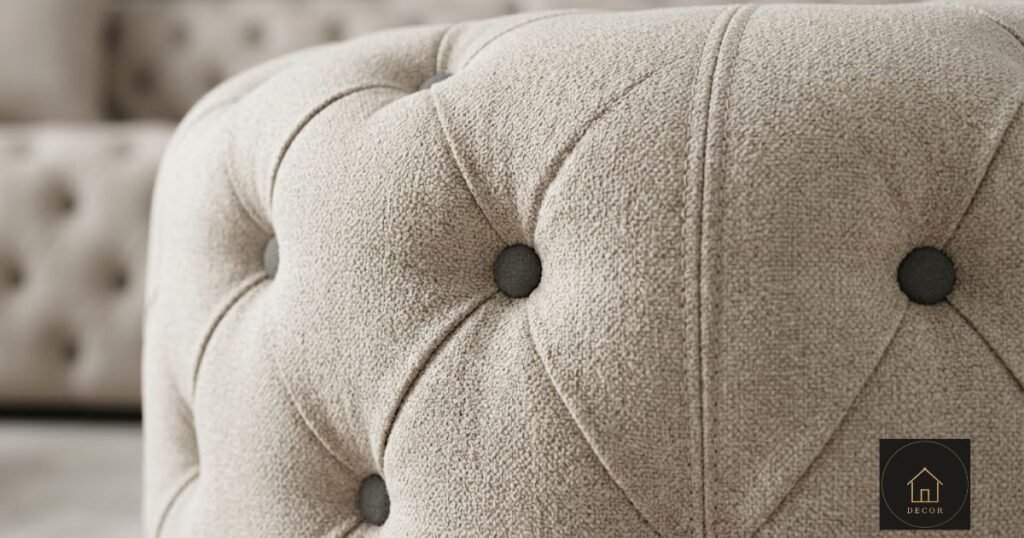 Best Fabric for a Bellini Couch Dupe: 5 Options Ranked by Home fabric stretched over bellini couch dupe tufting without puckering