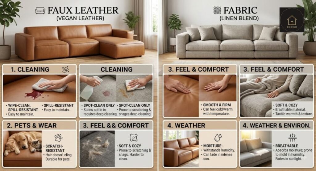 faux leather vs fabric caterpillar sofa comparison chart