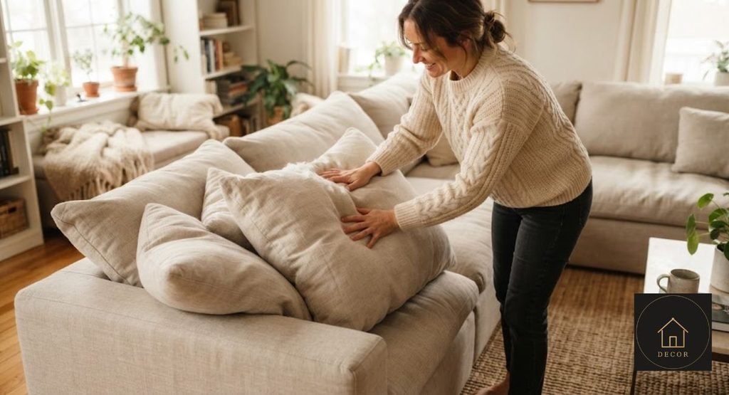 Cloud Sofa Cushion Fluffing: Fix Flat Cushions how to do cloud sofa cushion fluffing with squeezing shaking and reshaping steps