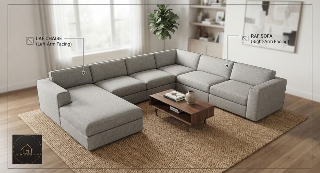 Left-Facing vs Right-Facing Sectional: How to Tell Diagram of a LAF chaise joined to an RAF sofa with the chaise on the left