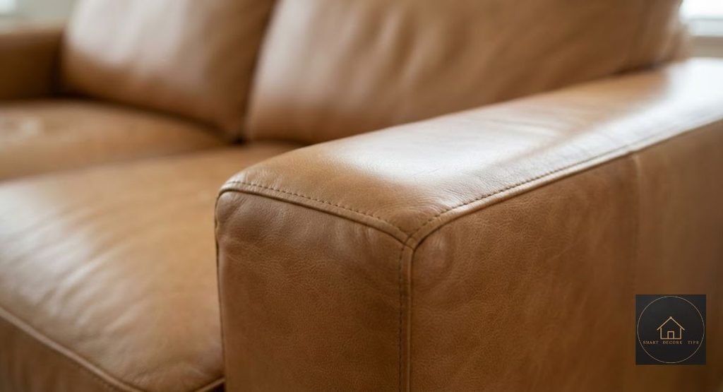 Leather Sofa Care Guide: A Schedule That Stops Cracking Slight sheen on the armrest of a four-year-old semi-aniline leather sectional