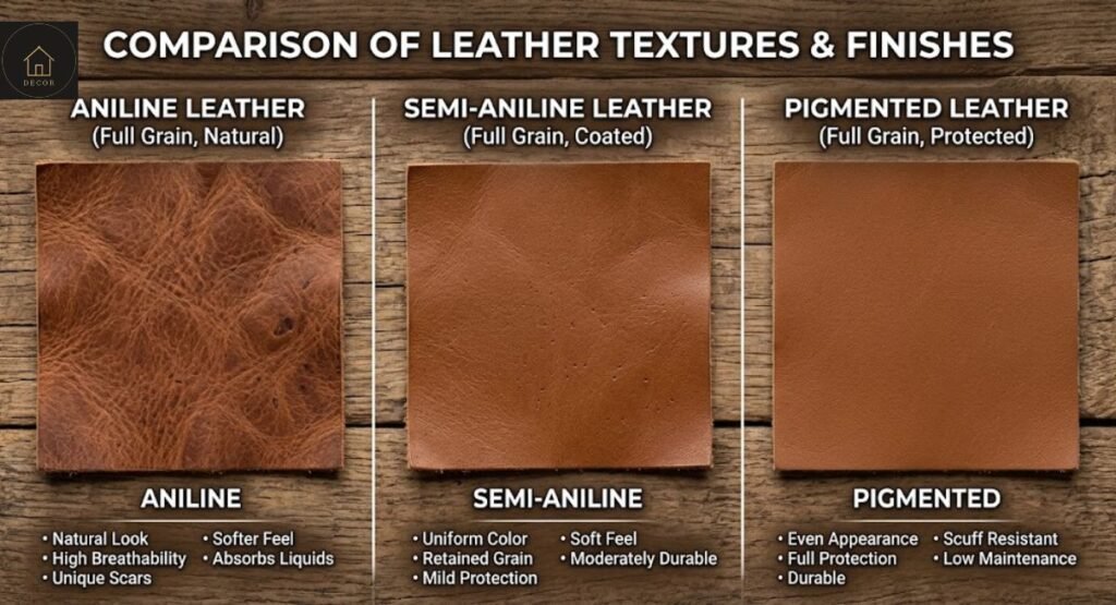 Leather Sofa Care Guide: 9 Rules That Add 10+ Years leather sofa care guide aniline vs semi aniline vs pigmented leather texture comparison