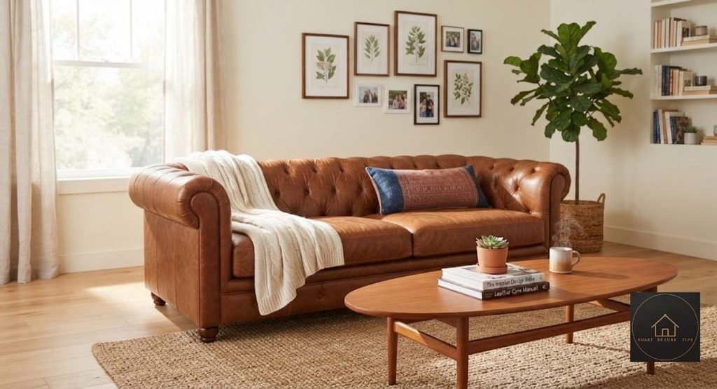 Leather Sofa Care Guide: A Schedule That Stops Cracking Well-maintained brown leather sofa in a bright living room