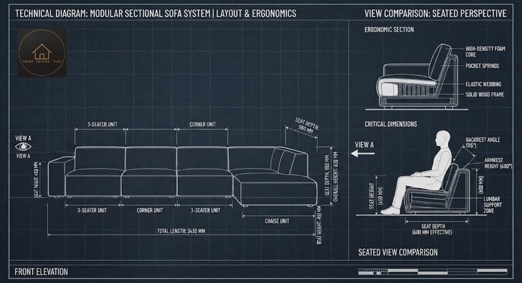 Left-Facing vs Right-Facing Sectional: How to Tell Floor plan showing a left-facing sectional with the chaise on the left from the front and on the right from the seat